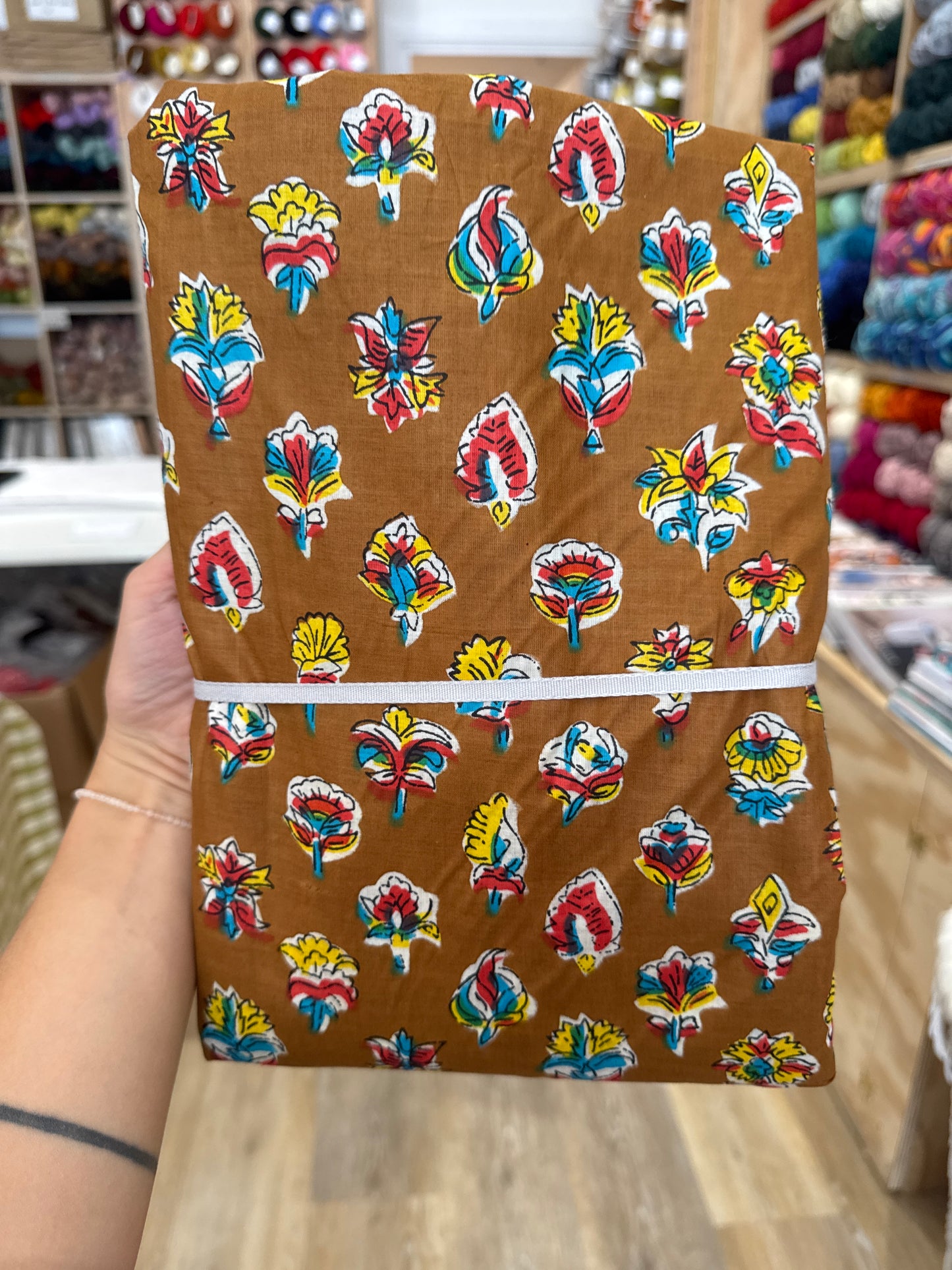 Block Print (Tan + Colourful Flowers) - 4m