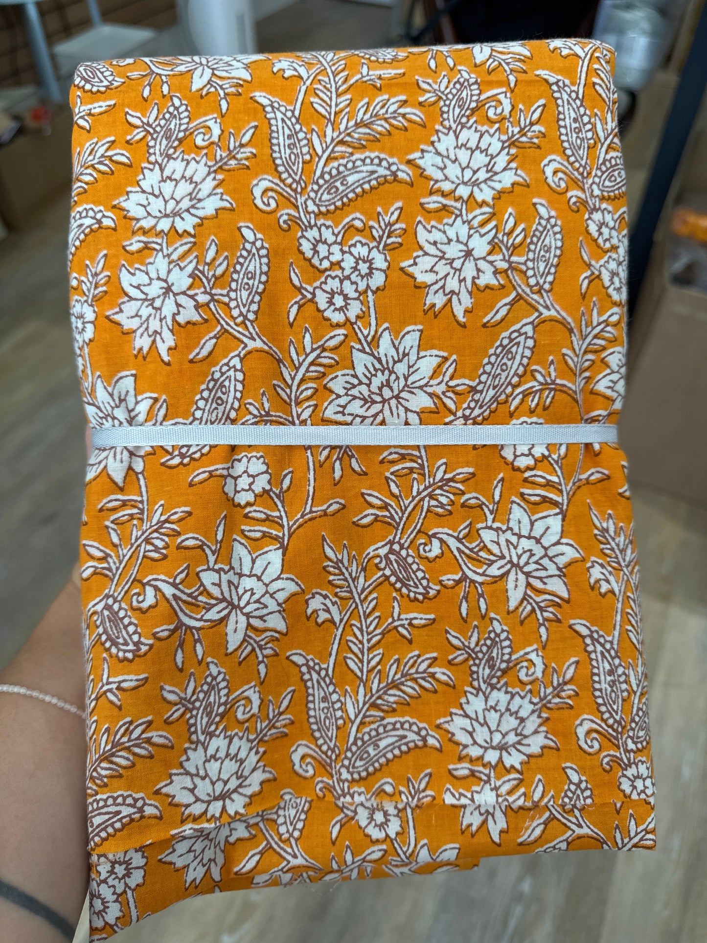 Block Print (Orange + White Flower) - 4m