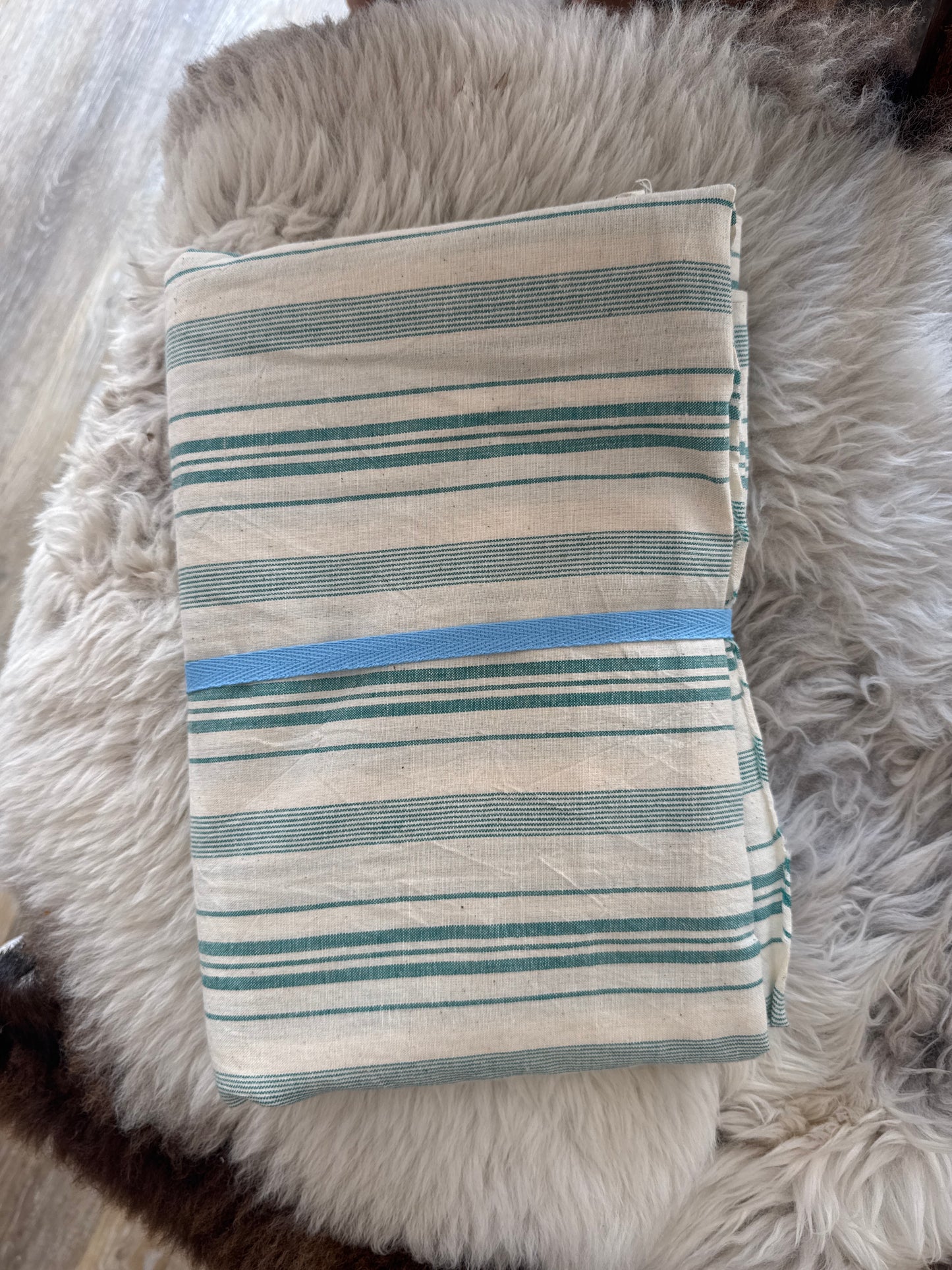 Ecru + Green Stripe Cotton - 3m