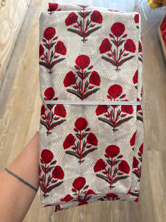 Block Print (Red + White Flowers) - 4.4m