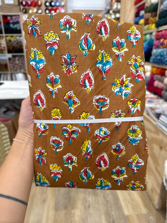 Block Print (Tan + Colourful Flowers) - 2n
