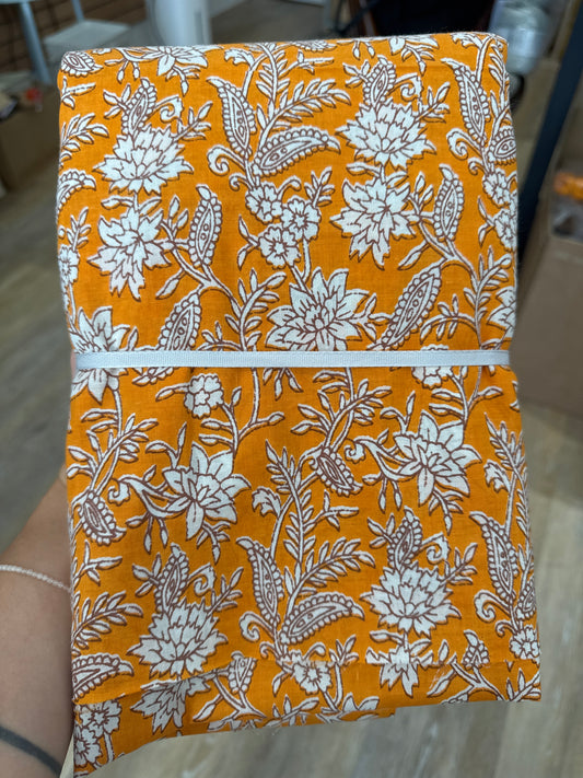Block Print (Orange + White Flower) - 4m