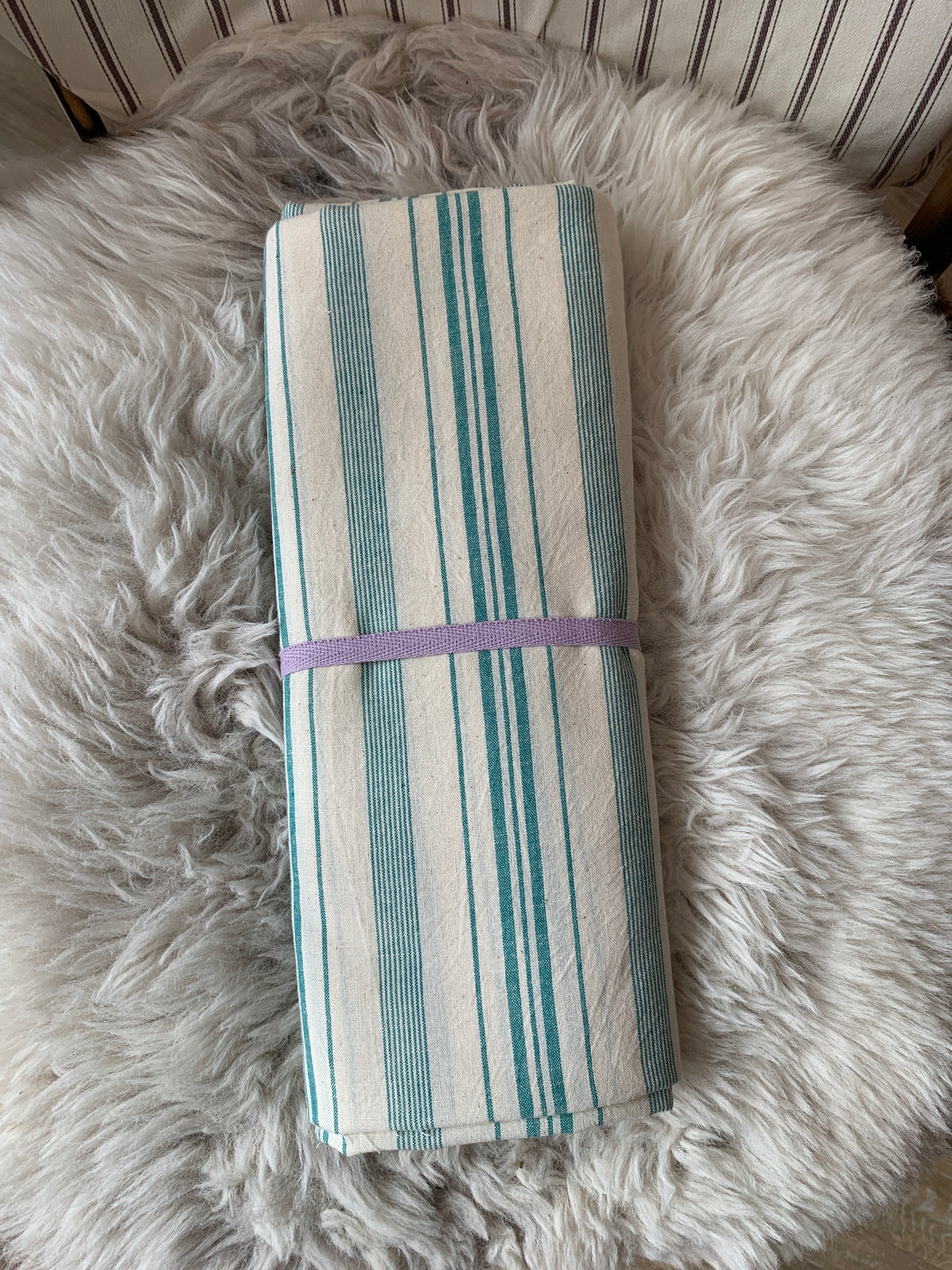 Ecru and Green (Striped) - 2.5m
