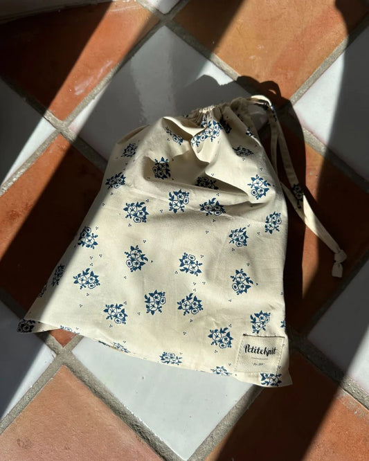 PetiteKnit Knitter's String Bag - Midnight Blue Flower