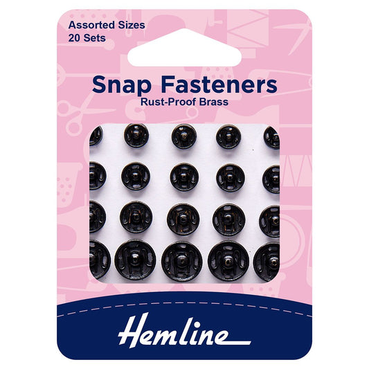 Hemline Snap Fasteners Black - Assorted Sizes