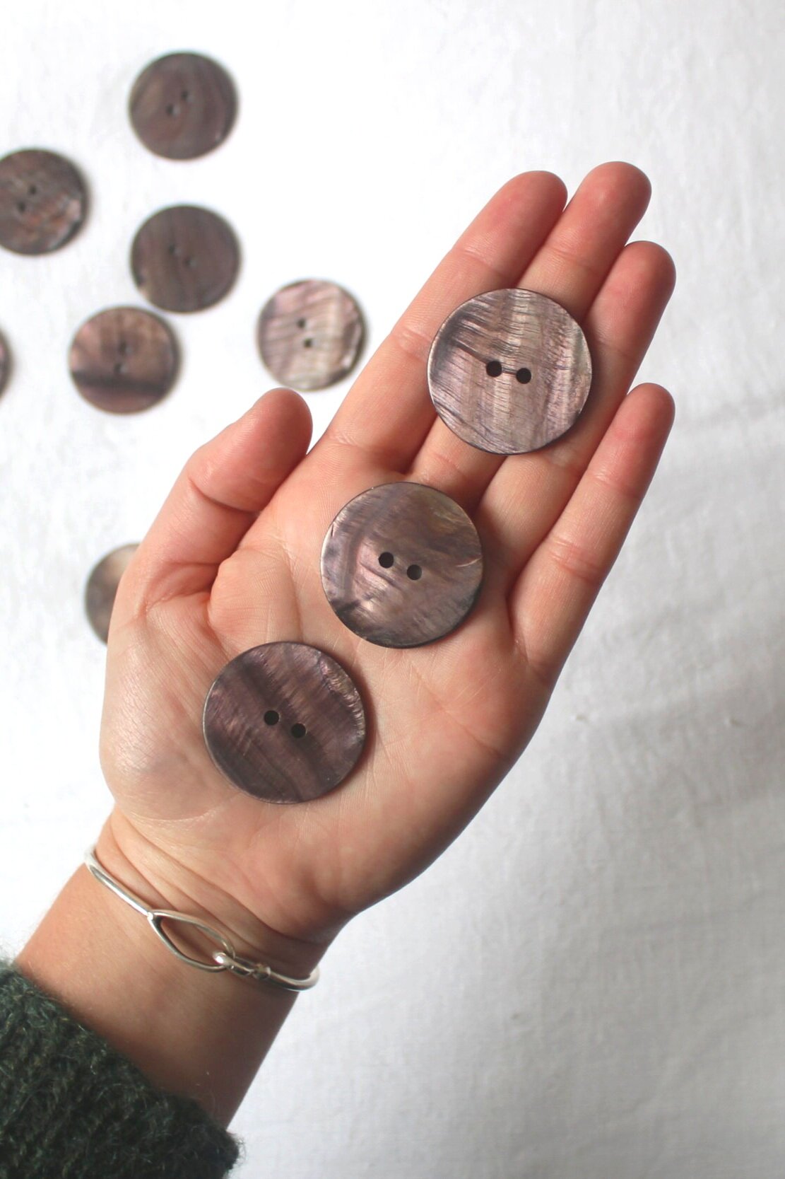 Shell Grey Button Giant Flat Grey Shell Button (34mm) | No Frills Knitting